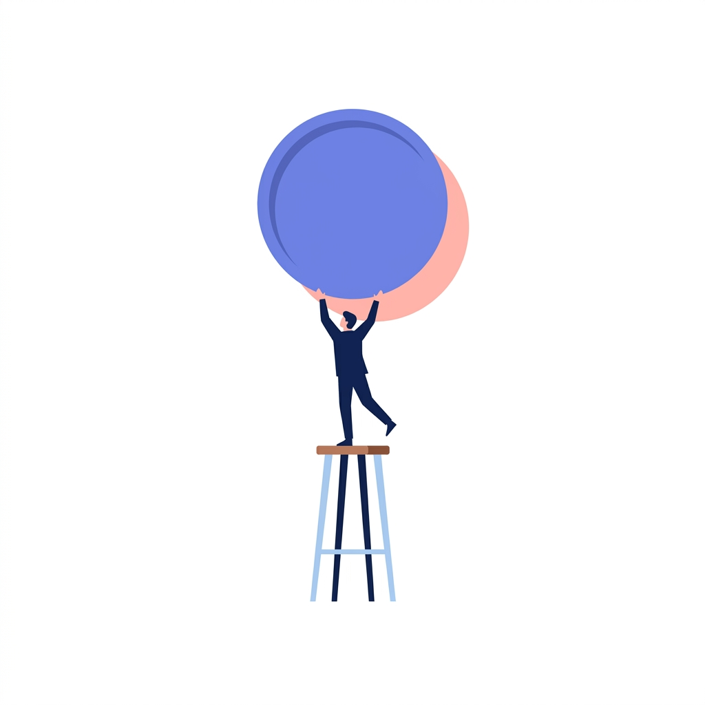 Illustration : une personne debout sur un tabouret, les bras levés vers un grand disque bleu.
